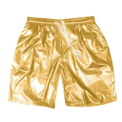 Solid Metallic Elastic Swim Shorts - Image 3