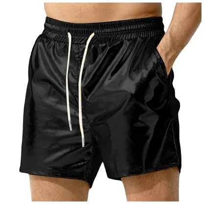 Solid Metallic Elastic Swim Shorts - Image 2